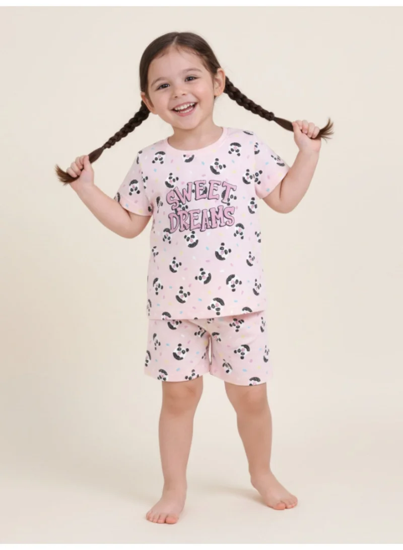 Girls Sweet Dreams Print Cotton Pajama Set – T-Shirt & Shorts Nightwear